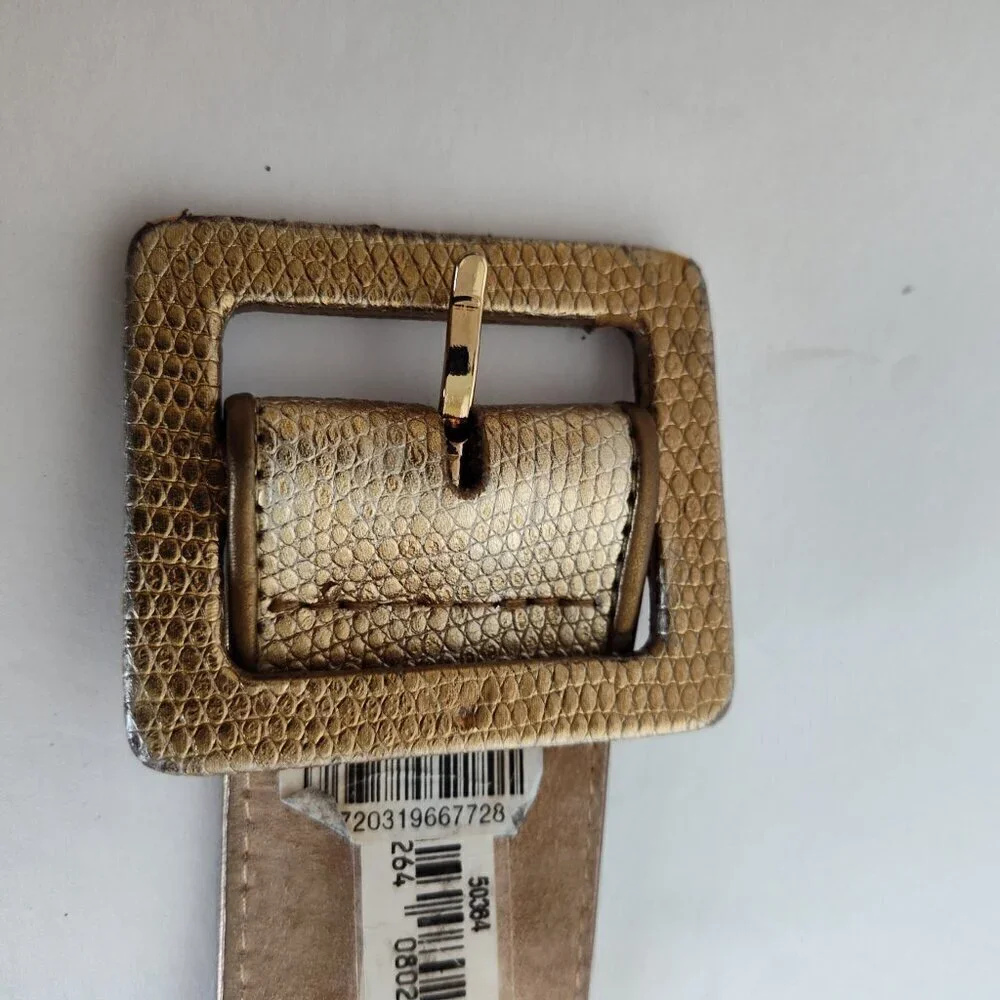 Ladies SZ S Gold Embossed Metallic Wide Belt